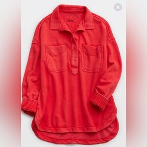 NWT Aerie Popover Polo Sweatshirt, XS, Bright Red